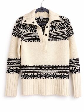 J. Crew Cream and Black Nordic Shawl-Collar Pullover